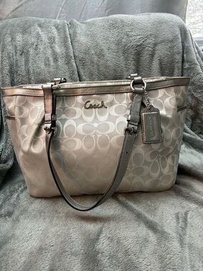 Coach Metallic Silver Logo Tote